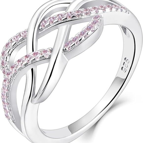 YL Celtic Knot Twisted Knot Ring Birthstone Infinity Rings - Pink Tourmaline Oct - Picture 1 of 6